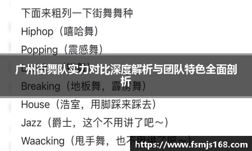 广州街舞队实力对比深度解析与团队特色全面剖析
