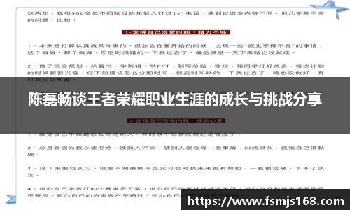 陈磊畅谈王者荣耀职业生涯的成长与挑战分享